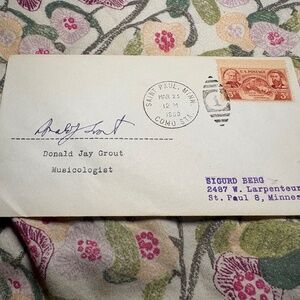 Donald Jay Grout Autograph Signed First Day Cover | Musicologist Music Historian